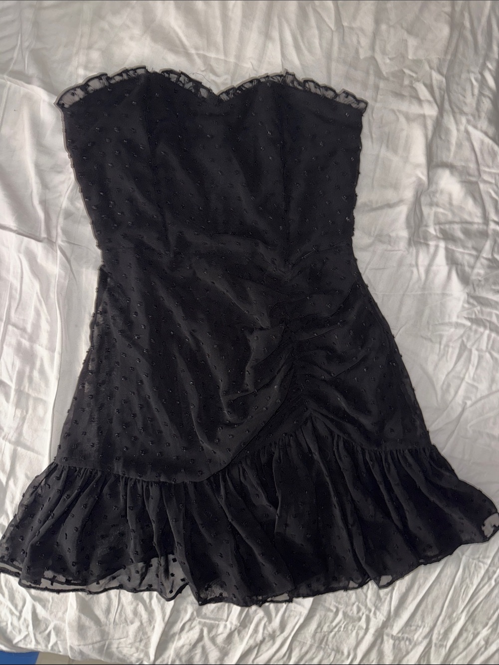 Hello Molly Black Strapless Ruffle Hem Mini Dress